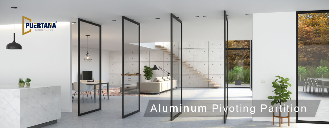 Interior Aluminum Pivot Door Glass Partition Walls Room Dividers details