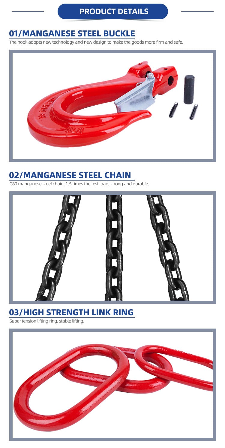 Alloy steel multi-leg 2 3 4 leg g80 lifting chain sling with hook supplier