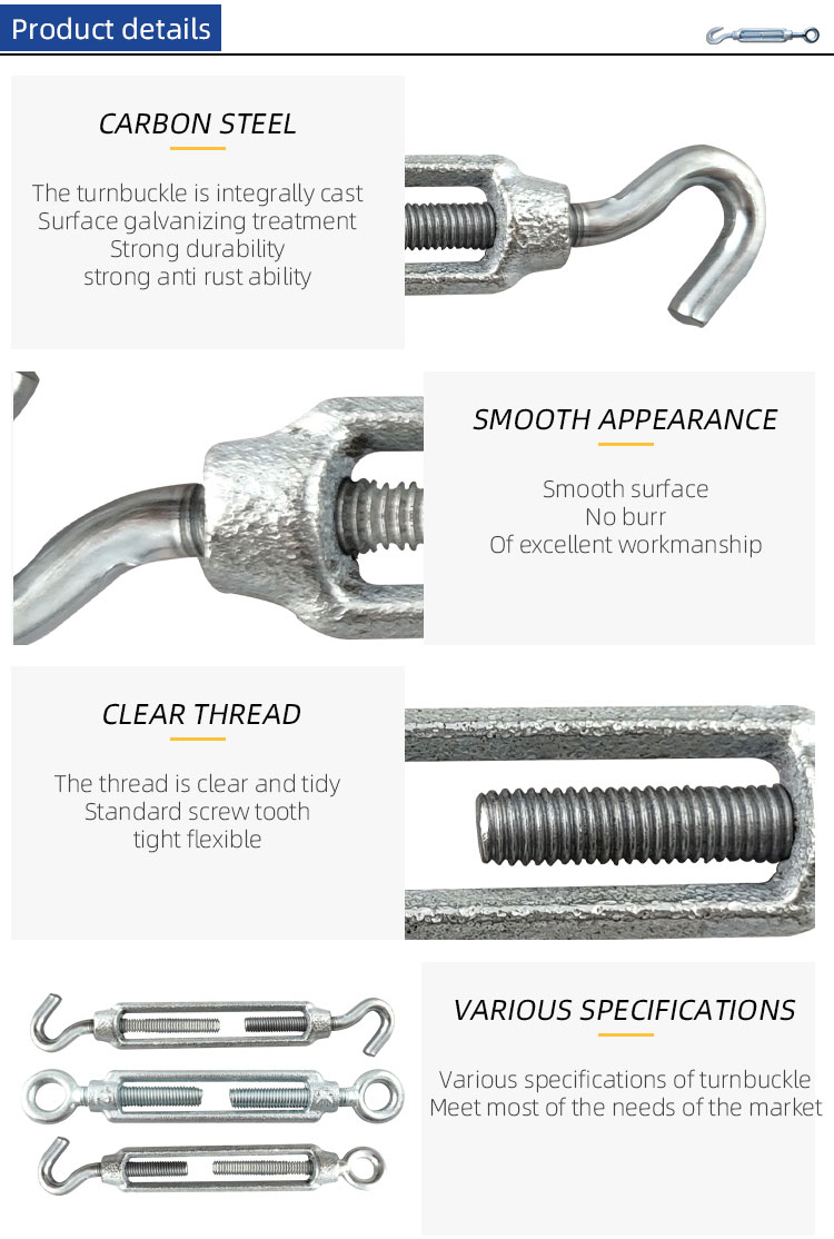 Commercial Hook Concrete Galvanized Eye and hook Turnbuckle manufacture