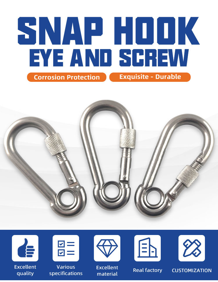 High Strength Rock Climbing Carabiner Snap Hook with Screw and Eyelet details