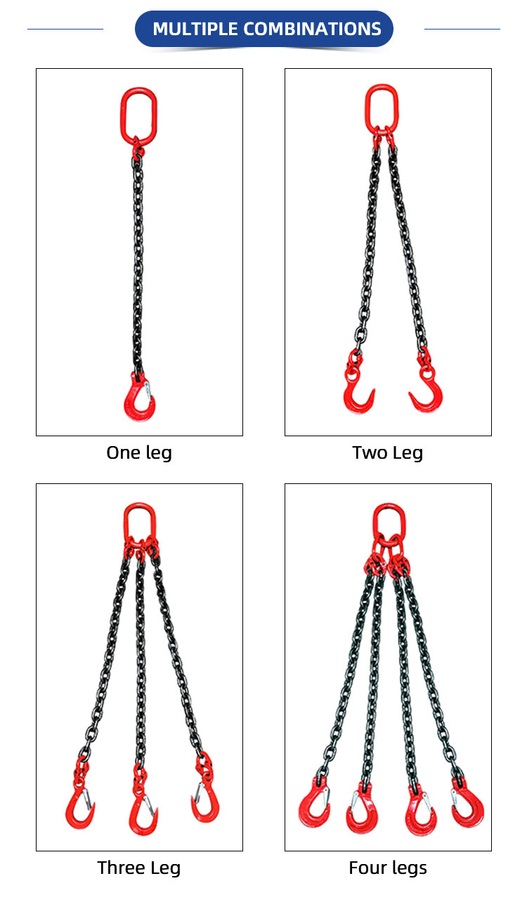Alloy steel multi-leg 2 3 4 leg g80 lifting chain sling with hook factory