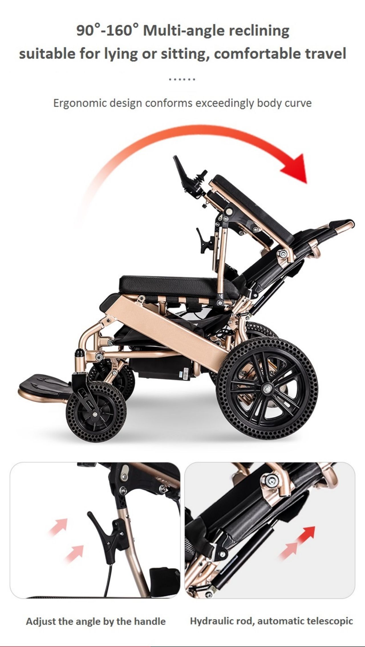 601L Reclining Lightweight Folding Electric Wheelchair with LCD Voice Joystick and Honeycomb Solid Wheel Motorized Wheelchairs details