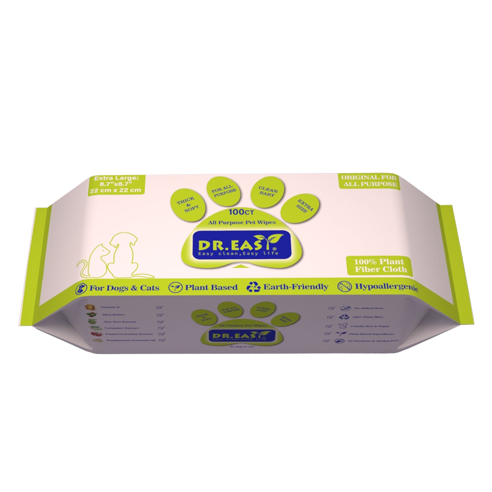 DR.EASY professional 100 Ct all purpose pet grooming wipes