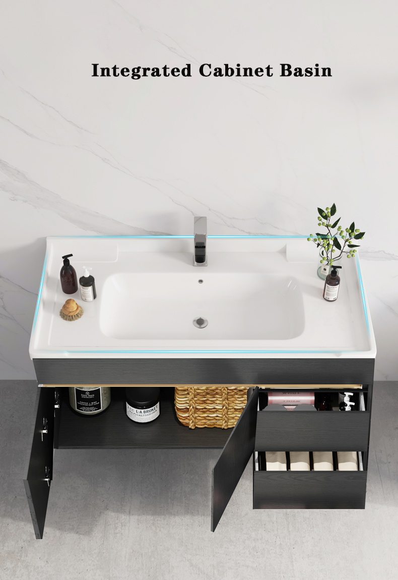 Luxury Black Gold Design Waterproof Solid Wood Cabinet Bathroom Vanity Sink Wall Mounted Bathroom Vanity For Bath Vanity Unit manufacture