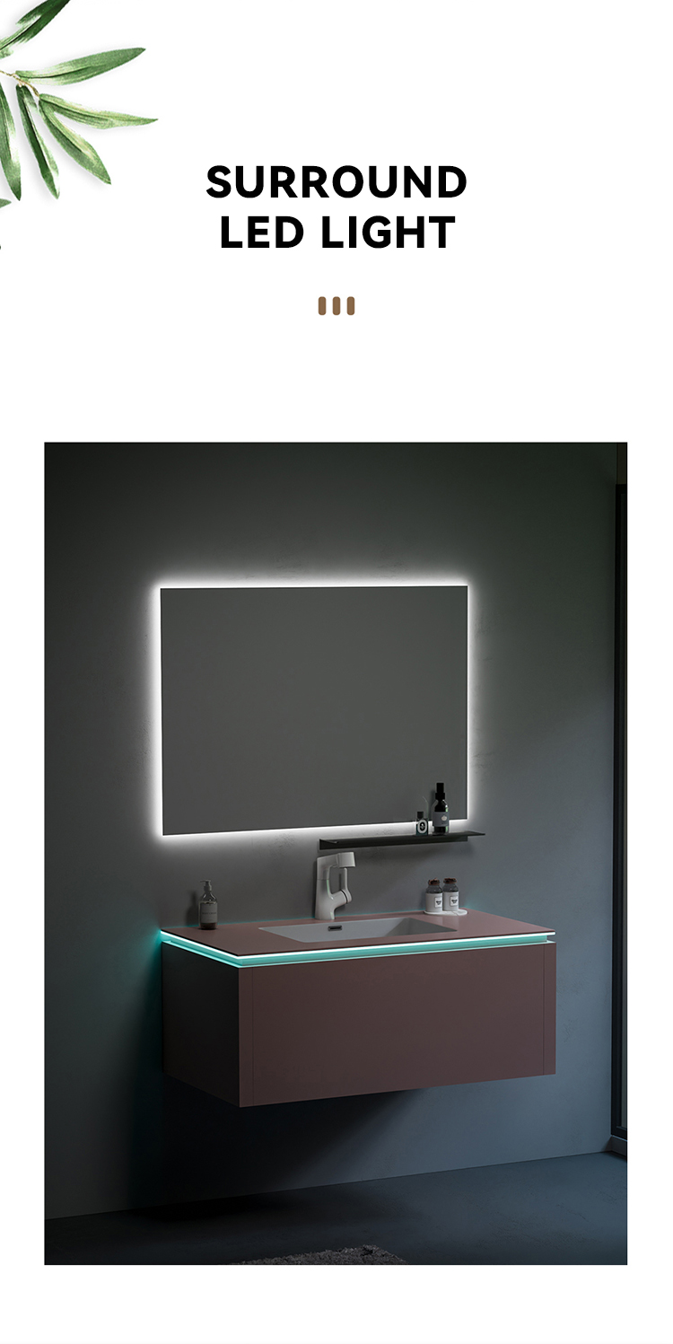 Building Hotel Bathroom Furniture Wall Mounted Led Smart Mirror Sintered Stone Bathroom Cabinet for Construction Project manufacture