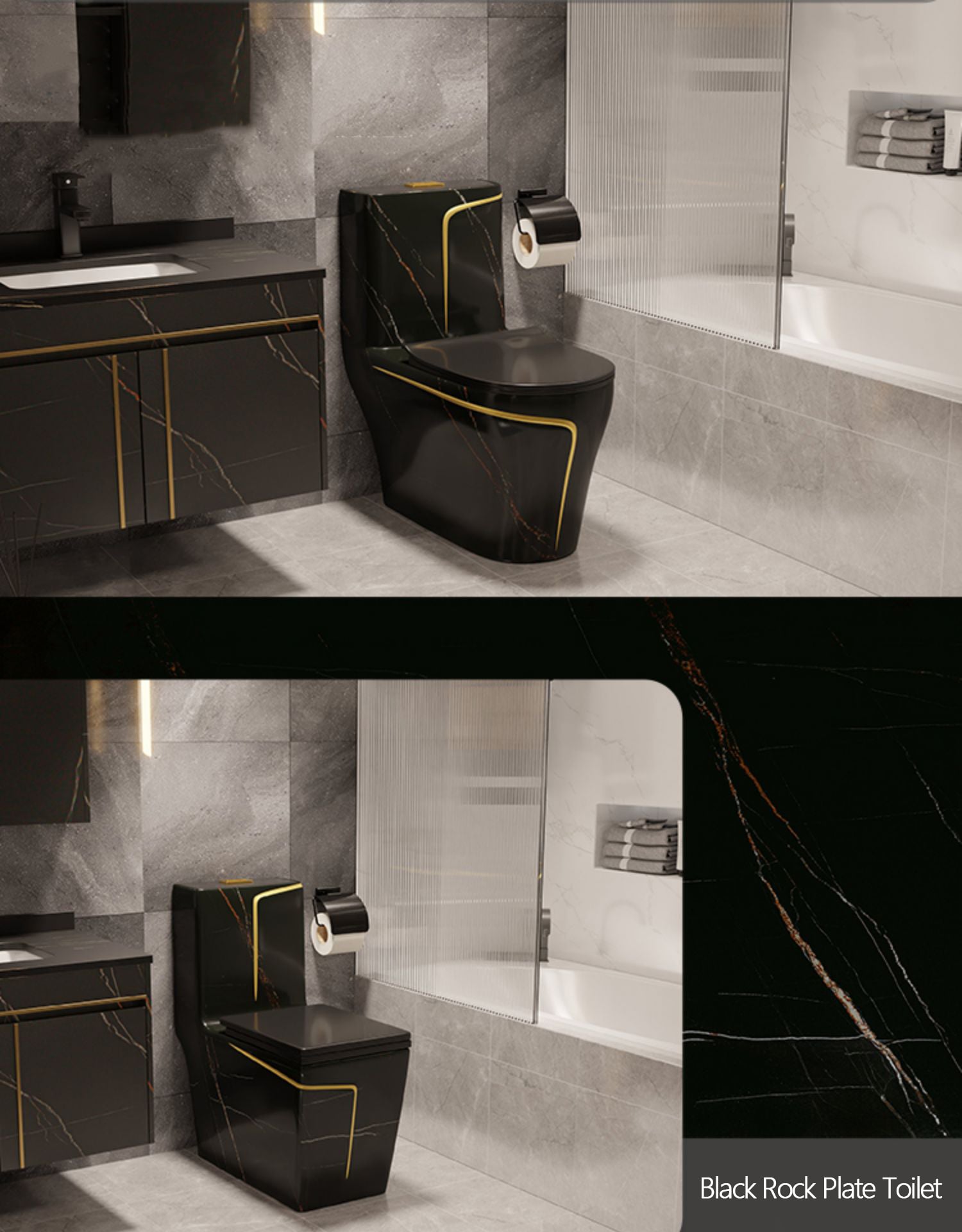 Luxury Gold Rim Black Colored Toilets Bowl Ceramic Sanitary Ware Water Closet Bathroom One Piece Toilet factory