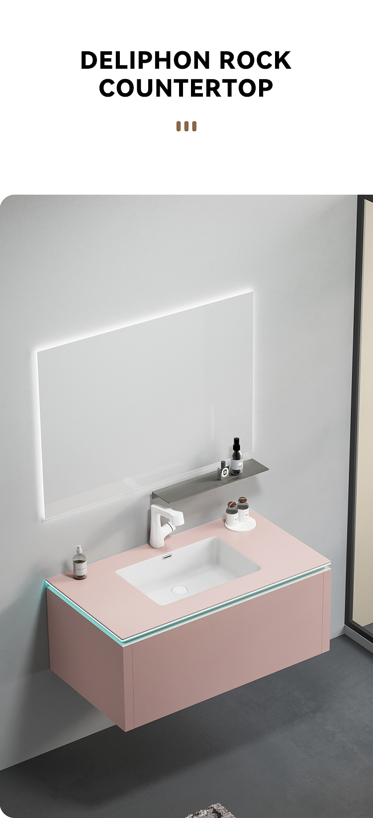Building Hotel Bathroom Furniture Wall Mounted Led Smart Mirror Sintered Stone Bathroom Cabinet for Construction Project manufacture