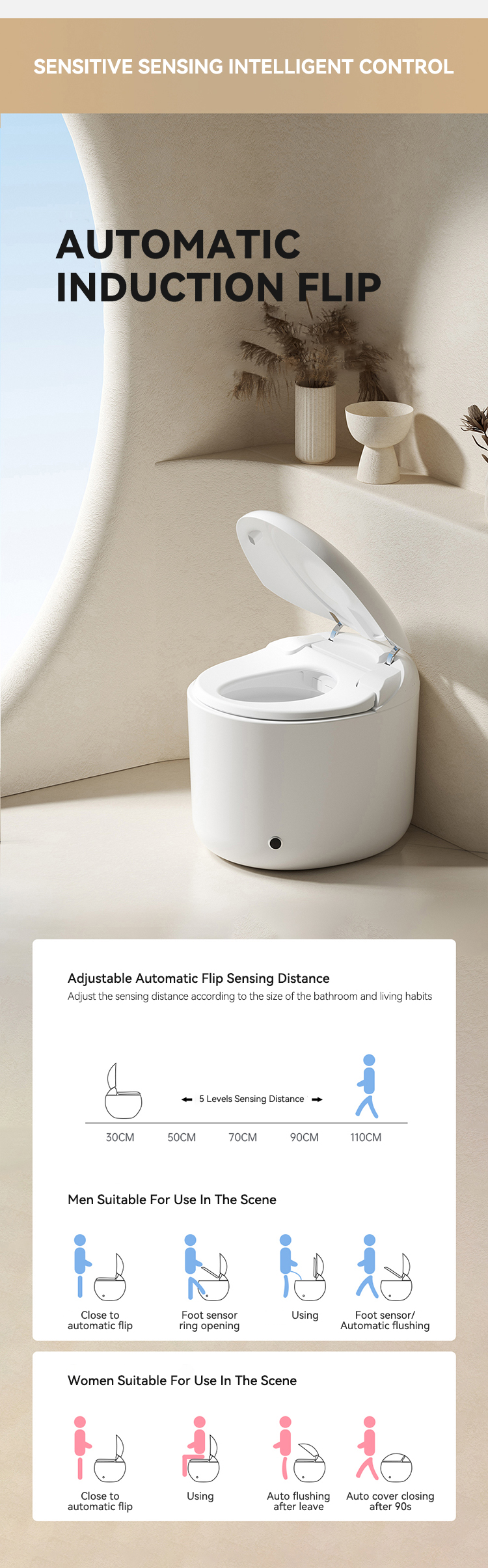 Round Ceramic Sanitary Ware Items Color Automatic Bathroom Wc Intelligent Toilet Bowl Commode Ceramic Round Smart Toilets supplier