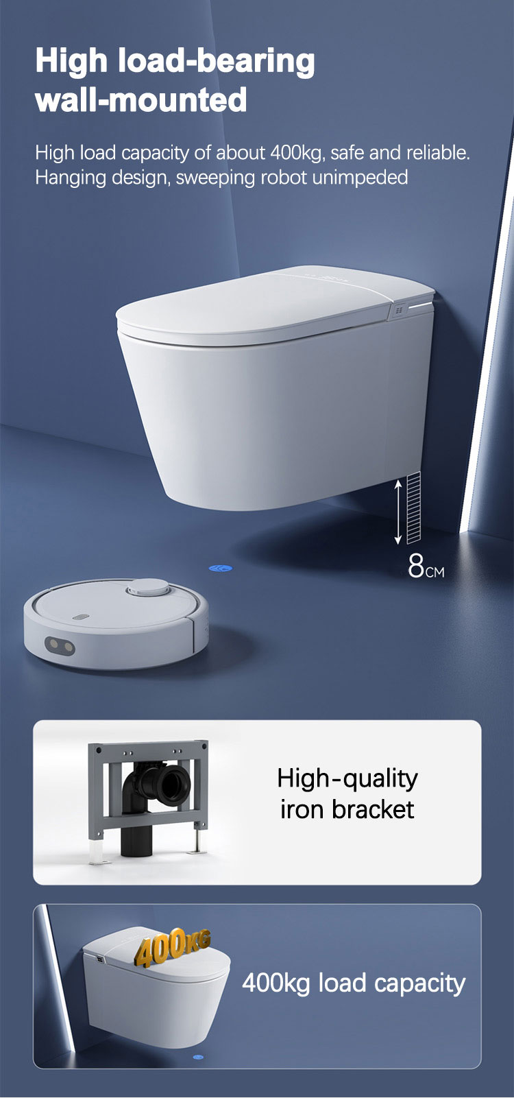 Custom Automatic Sanitary Ware Ceramic Wall Mounted Intelligent Toilet Bowl Bathroom Water Closet Wall Hung Smart Toilets details