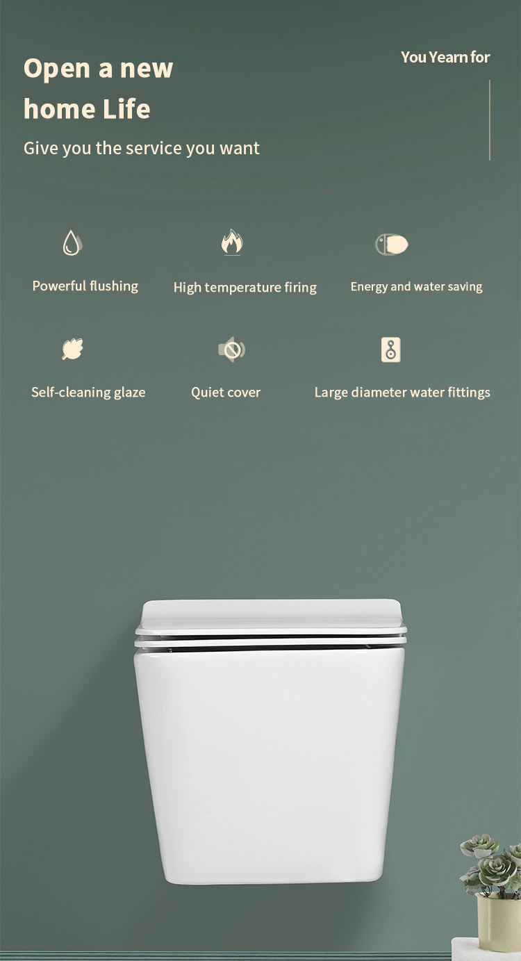 Modern style ceramic one piece bathroom wall flush system hanging toilet wall mount water closet details