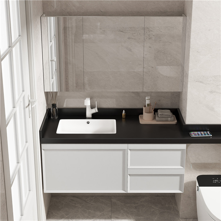 Minimalist Bathroom Furniture Cabinets Wall Mounted Bathroom Vanity Cabinet Solid Wood Bathroom Cabinet with Stone Countertop supplier