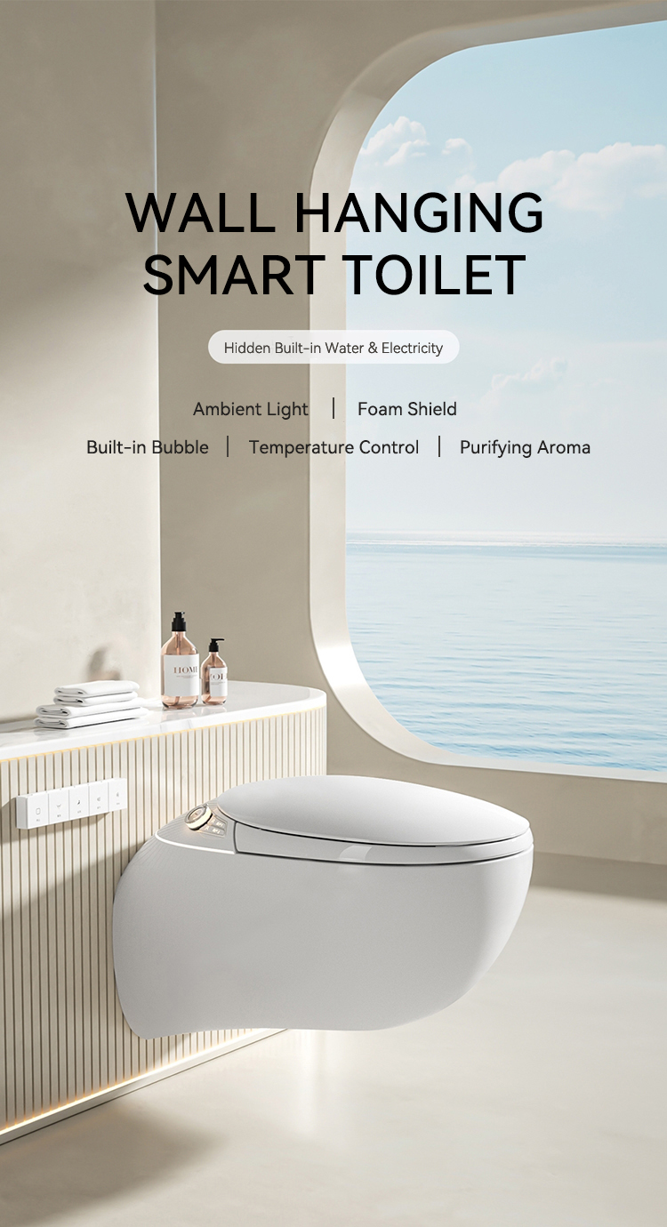 Modern Style Wall Hung Bathroom Smart Toilet Bidet Automatic Flush Intelligent Closestool Bathroom Smart Toilets factory