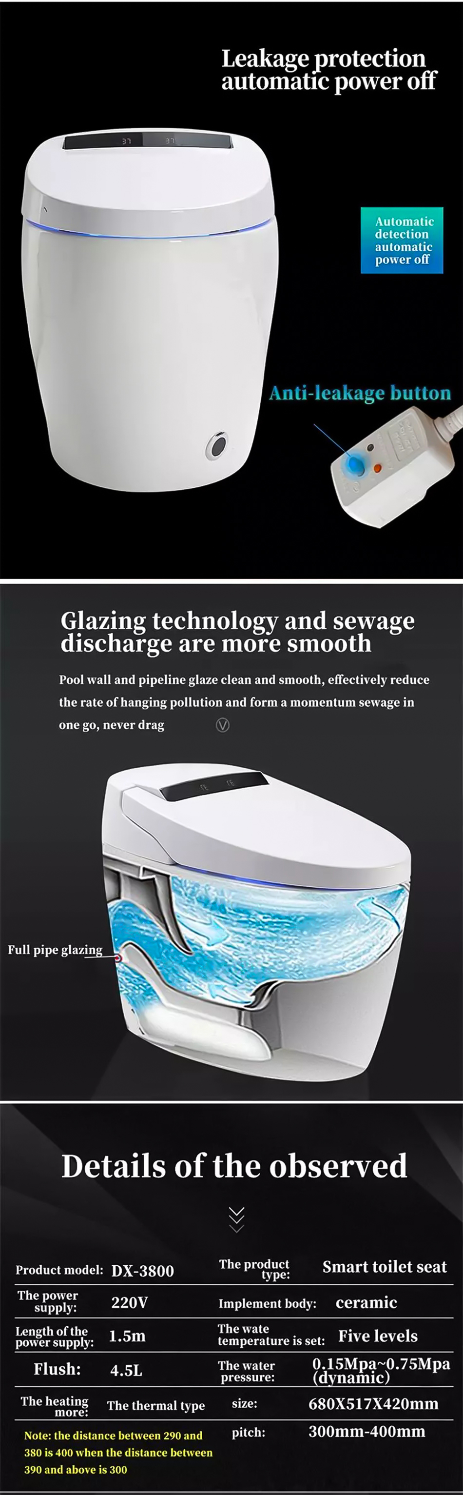 Hot auto sensor flush open electric bidet toilet one piece intelligent wc commode toilet bowl automatic smart toilet factory