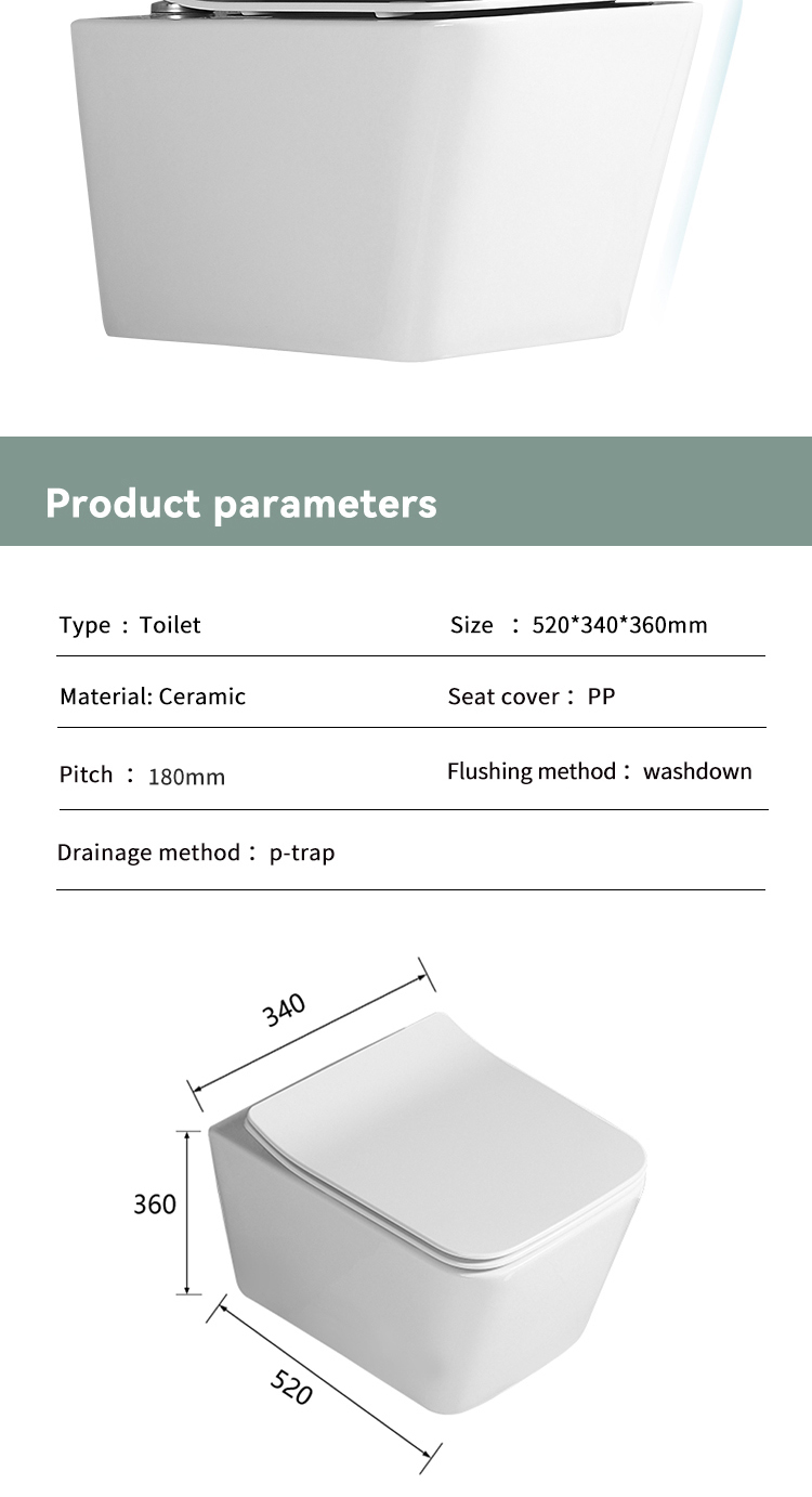 Modern style ceramic one piece bathroom wall flush system hanging toilet wall mount water closet details