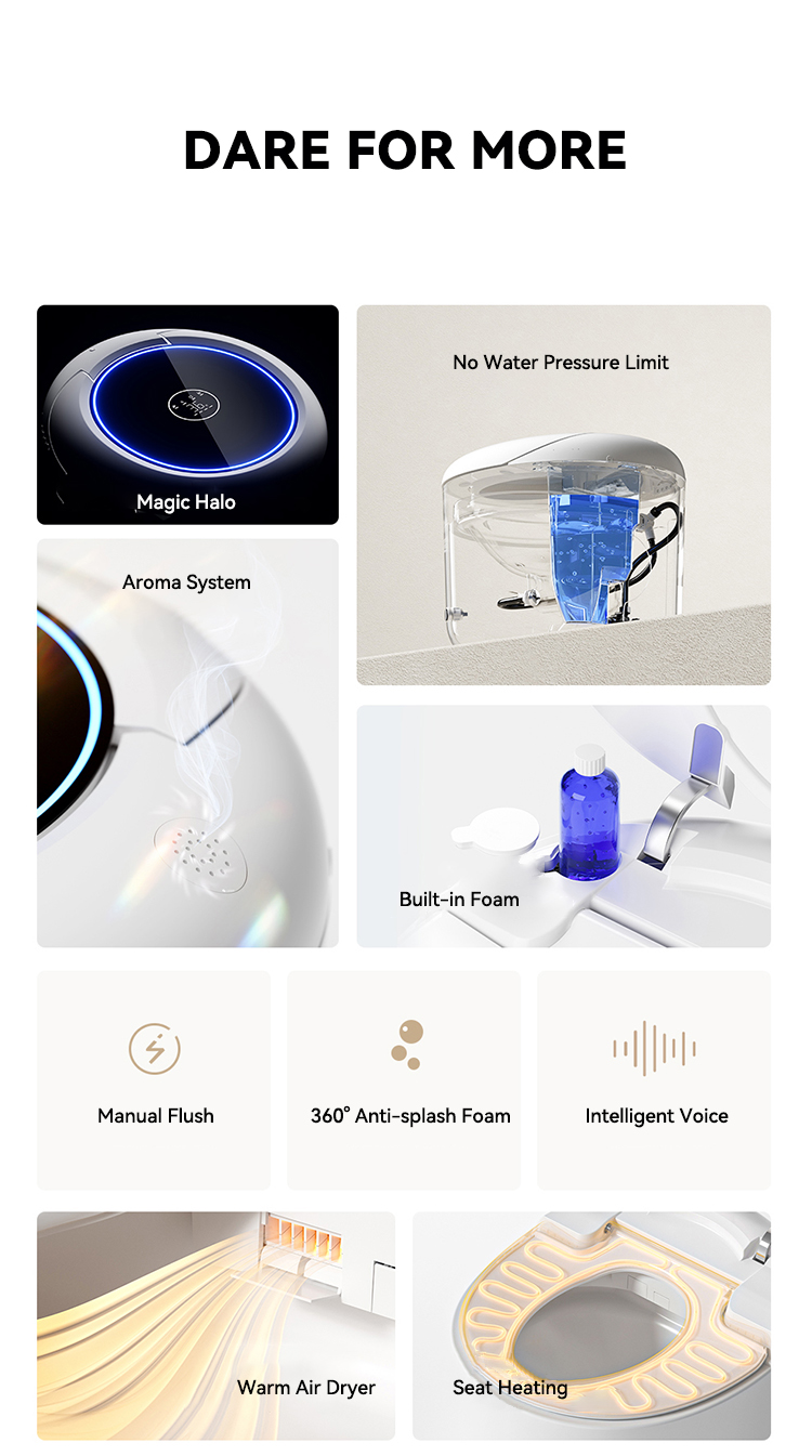 Round Ceramic Sanitary Ware Items Color Automatic Bathroom Wc Intelligent Toilet Bowl Commode Ceramic Round Smart Toilets supplier