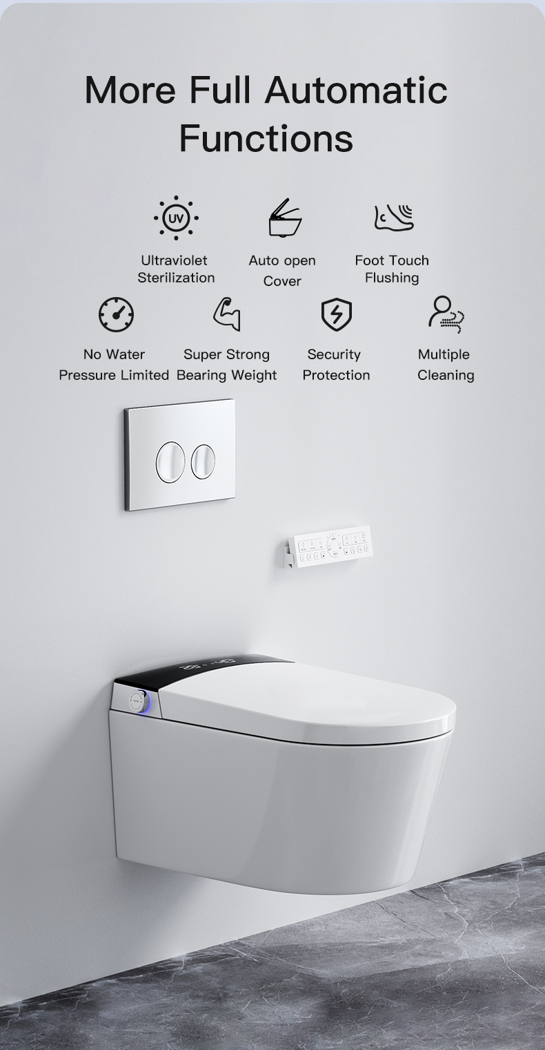 New Design Back To Wall Intelligent Wc Wall Hung Toilet Bowl Automatic Toilet Bidet Bathroom Wall Hung Smart Toilet factory