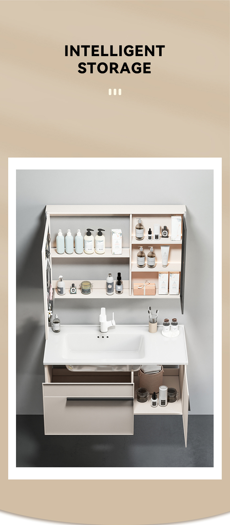 Luxury Bathroom Furniture Wall Mounted Bathroom Mirror Cabinet Solid Wood Bathroom Vanity Cabinets manufacture