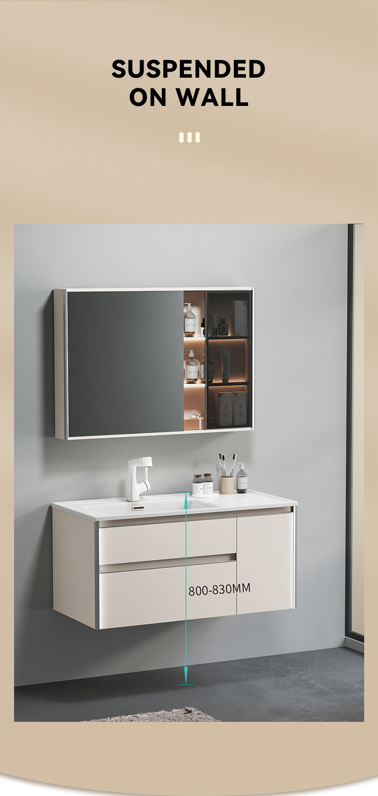 European New Custom Wooden Wall Mounted Bathroom Mirror Cabinet Solid Wood Bathroom Furniture Bathroom Vanities with Sink manufacture