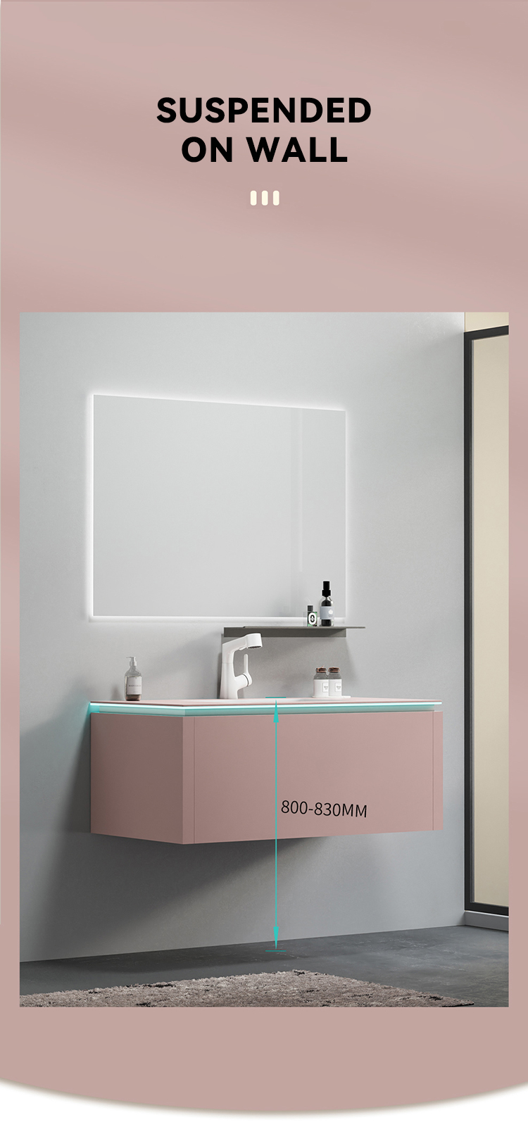Building Hotel Bathroom Furniture Wall Mounted Led Smart Mirror Sintered Stone Bathroom Cabinet for Construction Project manufacture