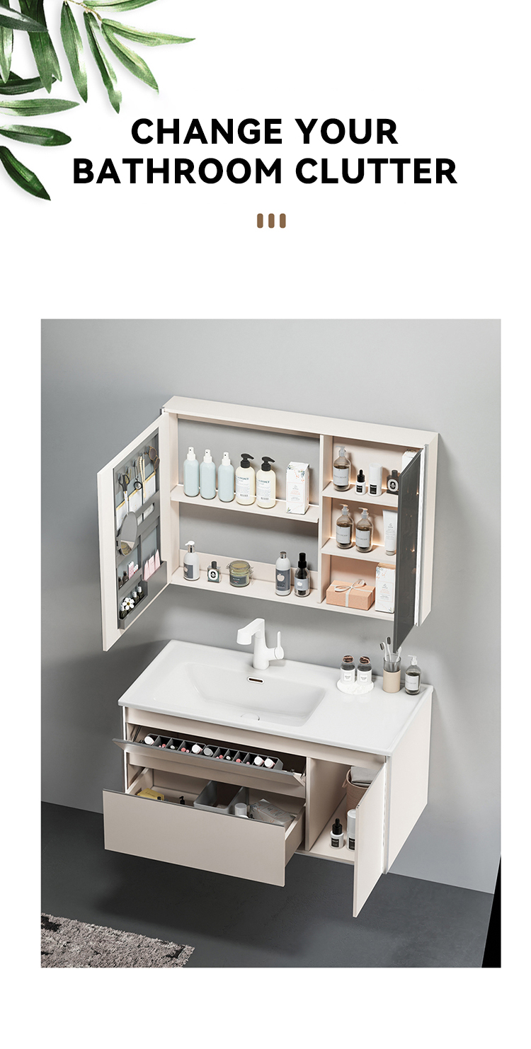 European New Custom Wooden Wall Mounted Bathroom Mirror Cabinet Solid Wood Bathroom Furniture Bathroom Vanities with Sink details