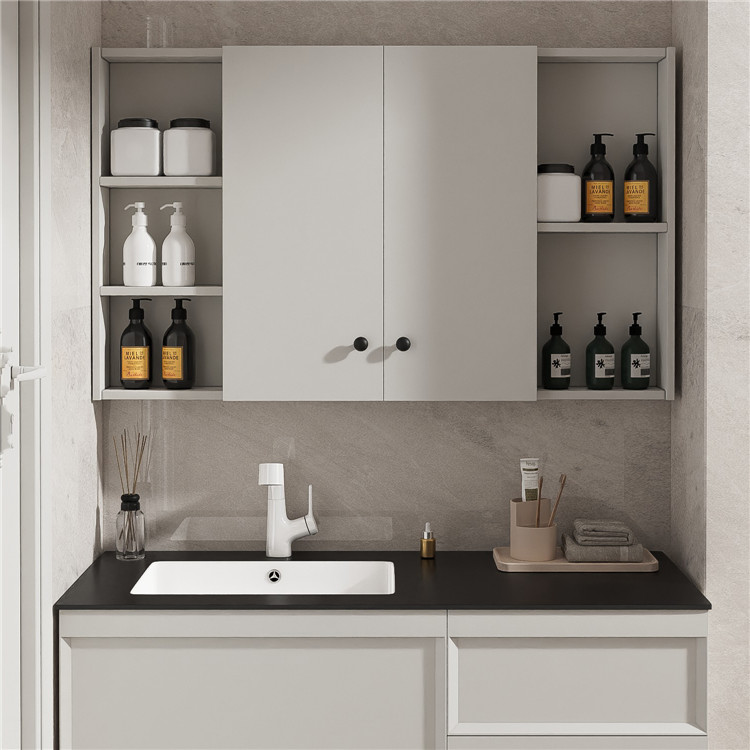 Minimalist Bathroom Furniture Cabinets Wall Mounted Bathroom Vanity Cabinet Solid Wood Bathroom Cabinet with Stone Countertop factory