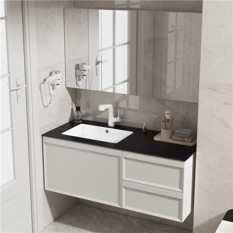 Minimalist Bathroom Furniture Cabinets Wall Mounted Bathroom Vanity Cabinet Solid Wood Bathroom Cabinet with Stone Countertop manufacture