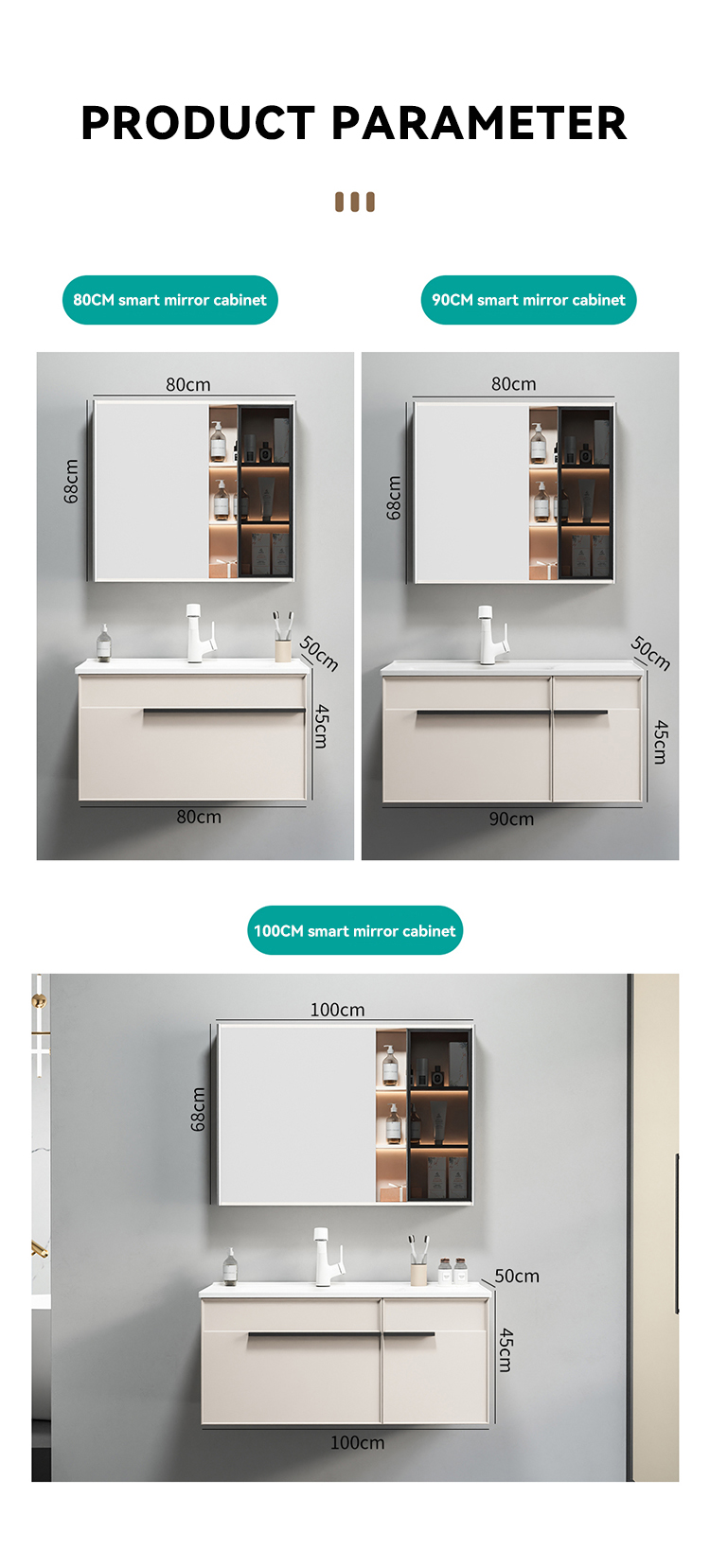 Luxury Bathroom Furniture Wall Mounted Bathroom Mirror Cabinet Solid Wood Bathroom Vanity Cabinets details