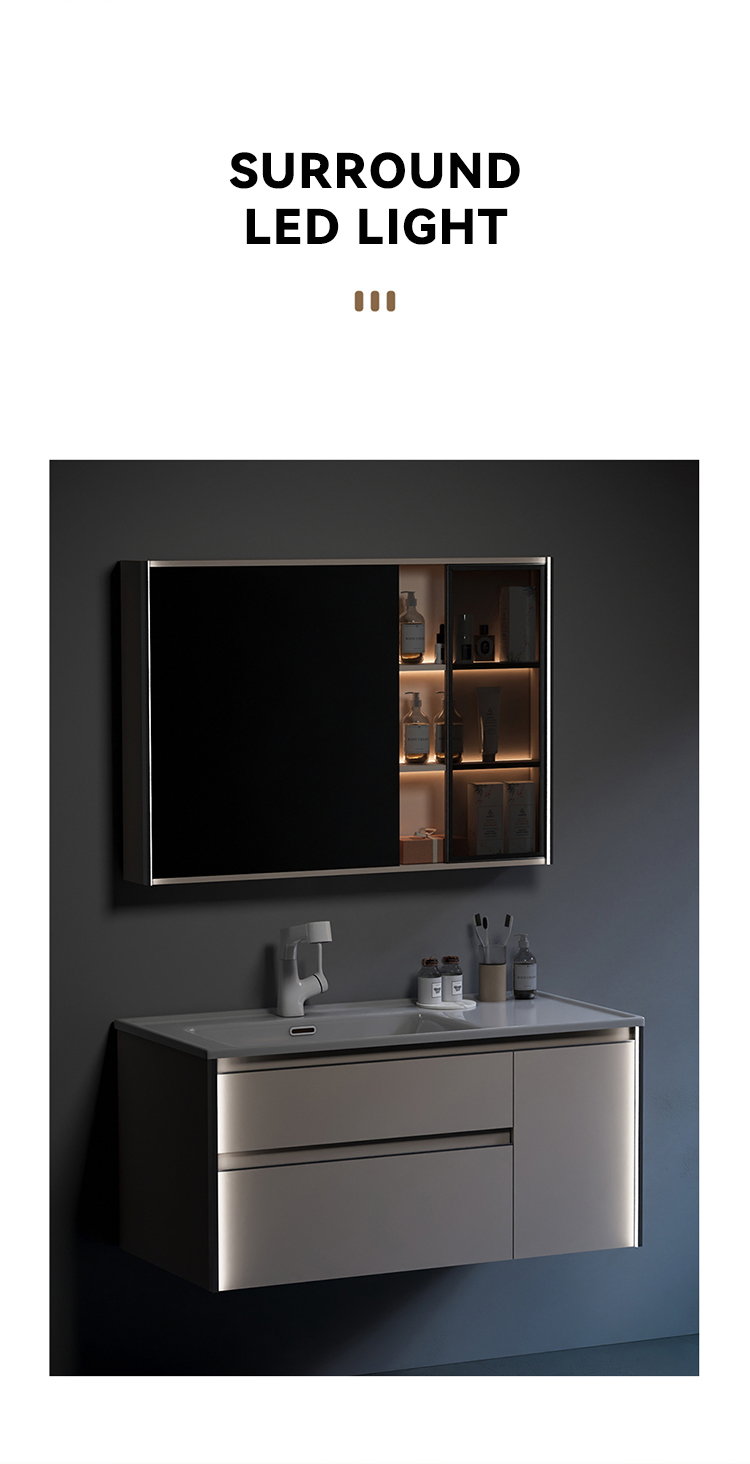 European New Custom Wooden Wall Mounted Bathroom Mirror Cabinet Solid Wood Bathroom Furniture Bathroom Vanities with Sink factory