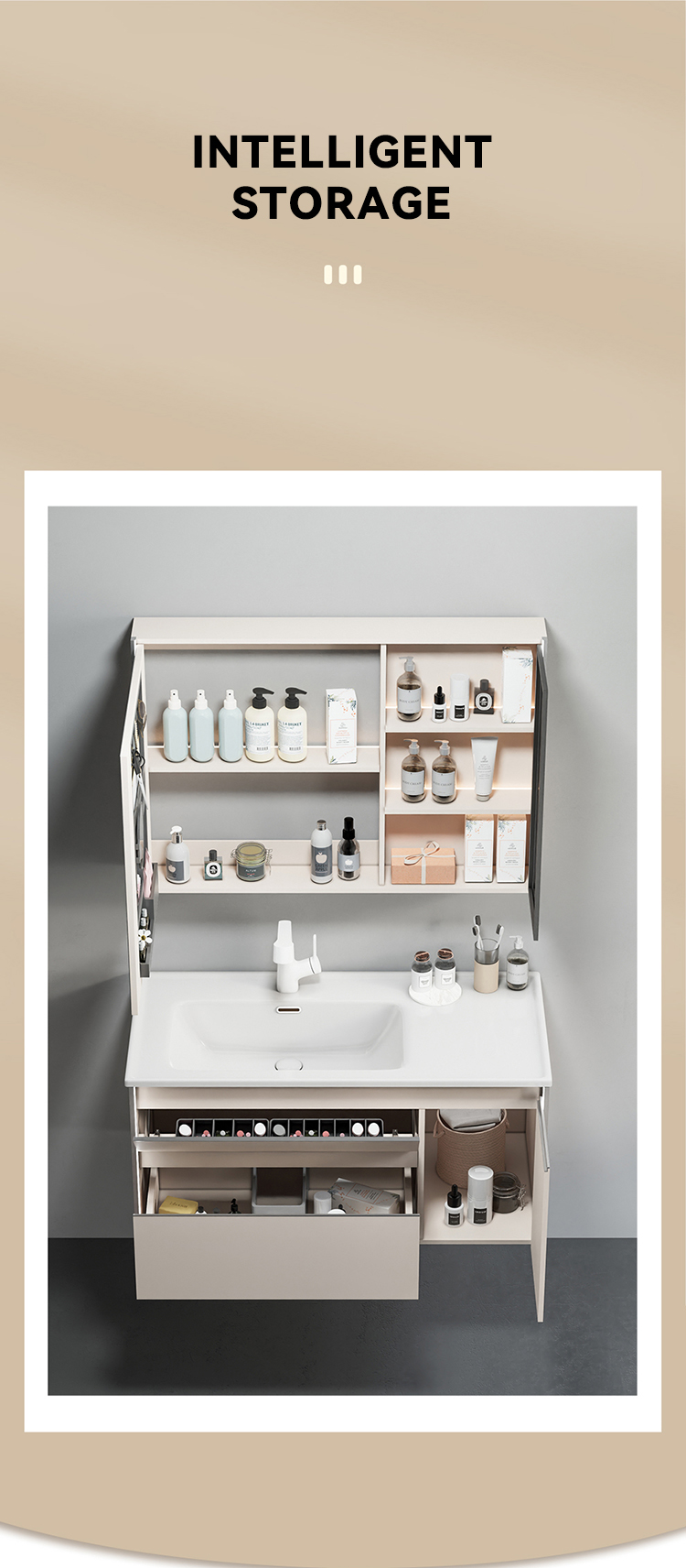 European New Custom Wooden Wall Mounted Bathroom Mirror Cabinet Solid Wood Bathroom Furniture Bathroom Vanities with Sink factory