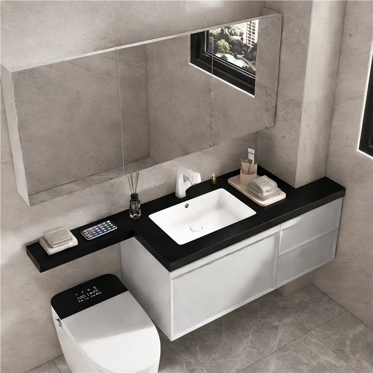 Minimalist Bathroom Furniture Cabinets Wall Mounted Bathroom Vanity Cabinet Solid Wood Bathroom Cabinet with Stone Countertop factory