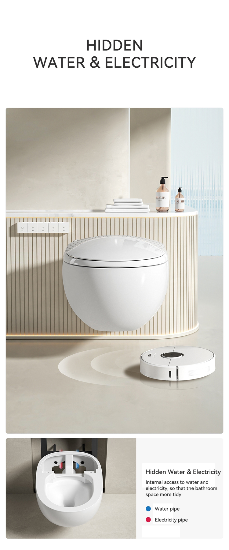 Modern Style Wall Hung Bathroom Smart Toilet Bidet Automatic Flush Intelligent Closestool Bathroom Smart Toilets factory