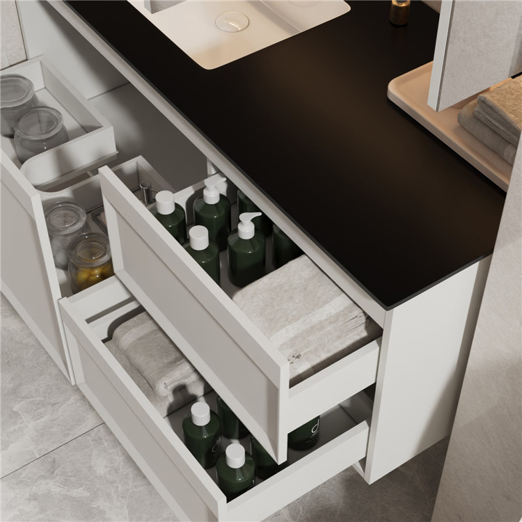 Minimalist Bathroom Furniture Cabinets Wall Mounted Bathroom Vanity Cabinet Solid Wood Bathroom Cabinet with Stone Countertop factory