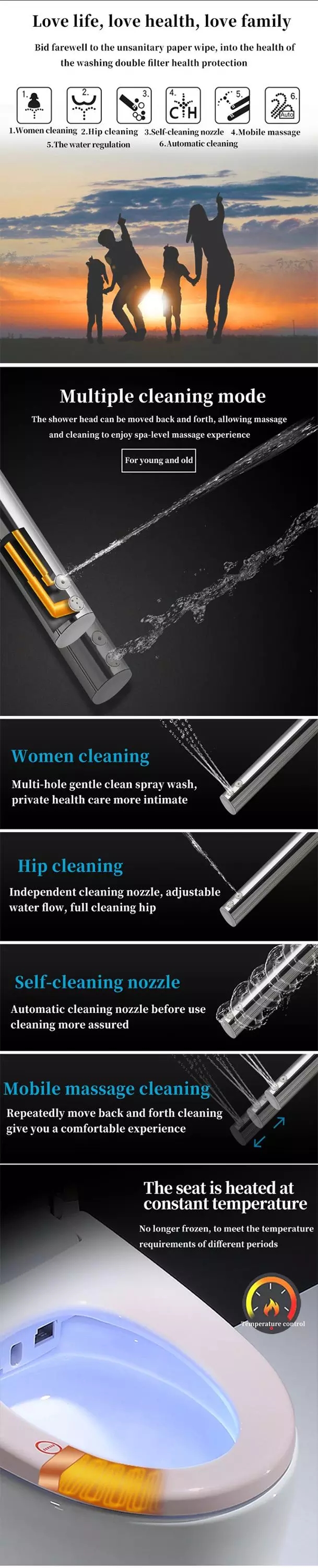 Hot auto sensor flush open electric bidet toilet one piece intelligent wc commode toilet bowl automatic smart toilet manufacture