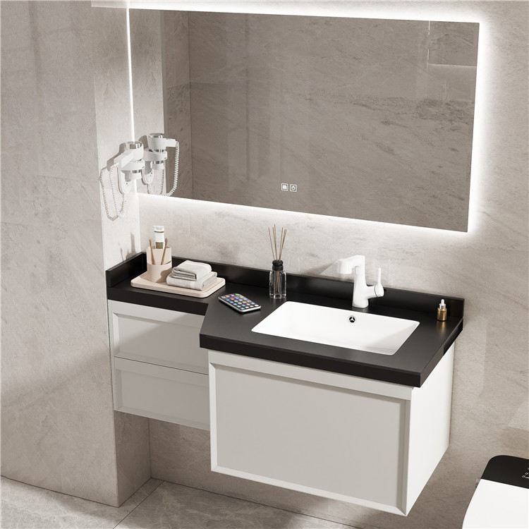 Minimalist Bathroom Furniture Cabinets Wall Mounted Bathroom Vanity Cabinet Solid Wood Bathroom Cabinet with Stone Countertop factory