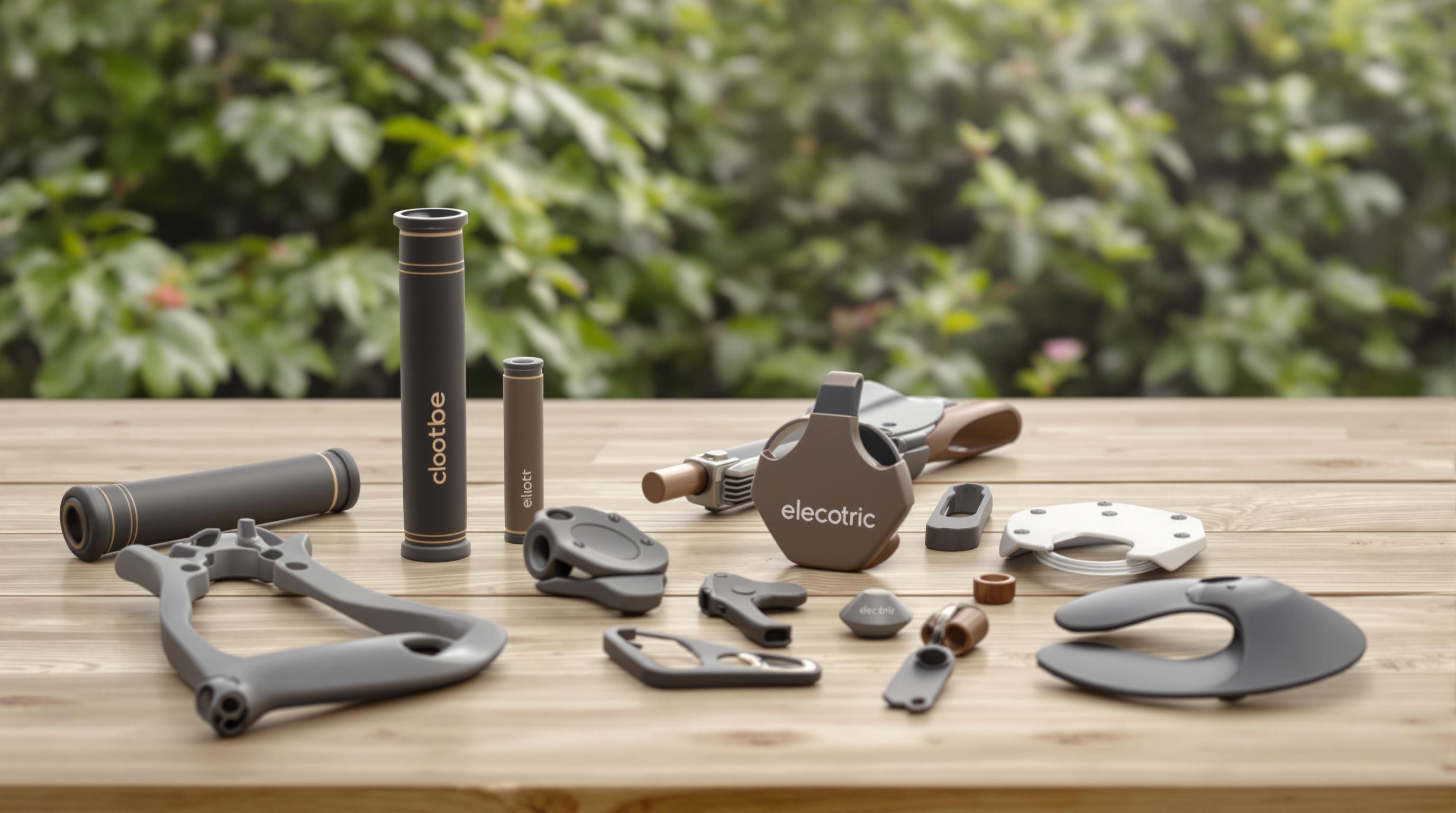 Eco-friendly scooter accessories made from recycled and plant-based materials on display
