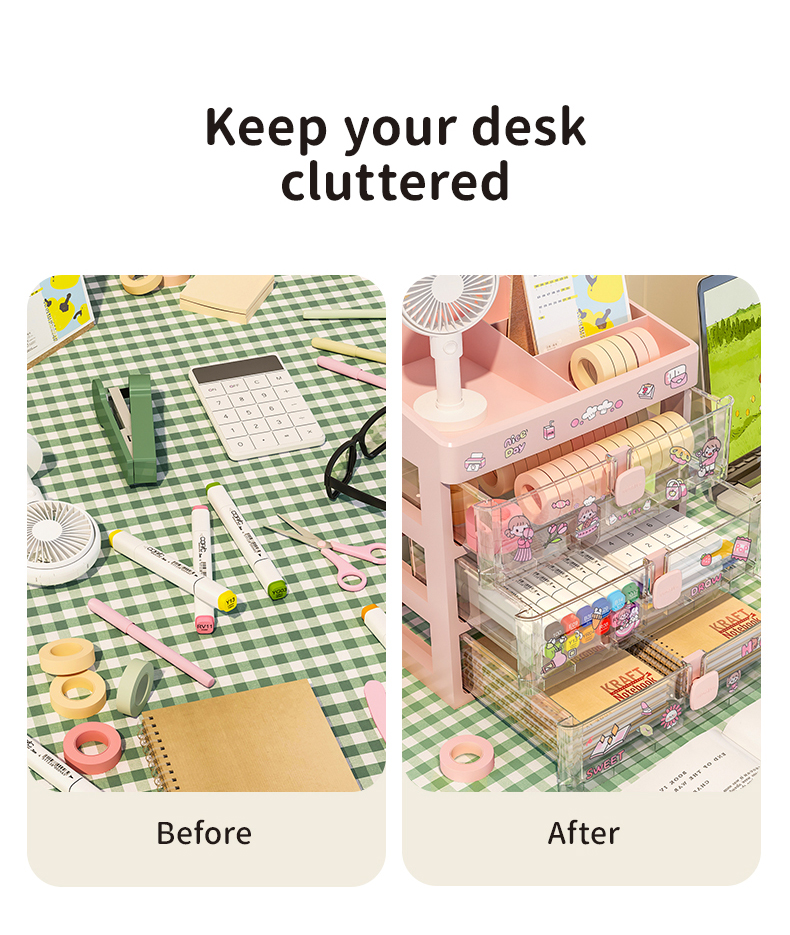 CHENGYAN 2-4layer Stationery Storage Plastic Makeup Organizers Separate Storage Desktop Medicine Makeup Drawer Organizer details