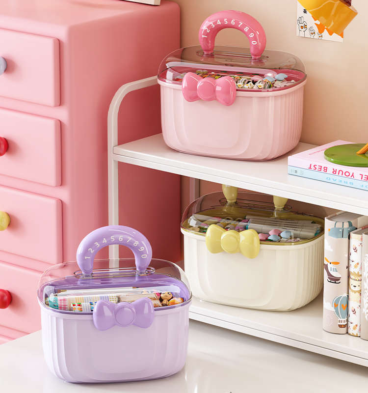 CHENGYAN PP Large Capacity Storage Containers Kids Toys Hair Accessories Organizer Space-Saving 2layer Storage Box Lid details