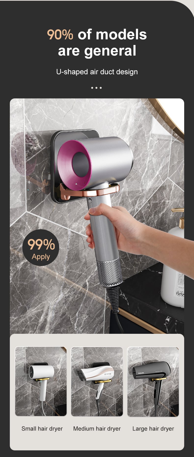 Wall Mounted Bathroom Hair Dryer Rack Plastic Hair Dryer Storage Rack Holder details