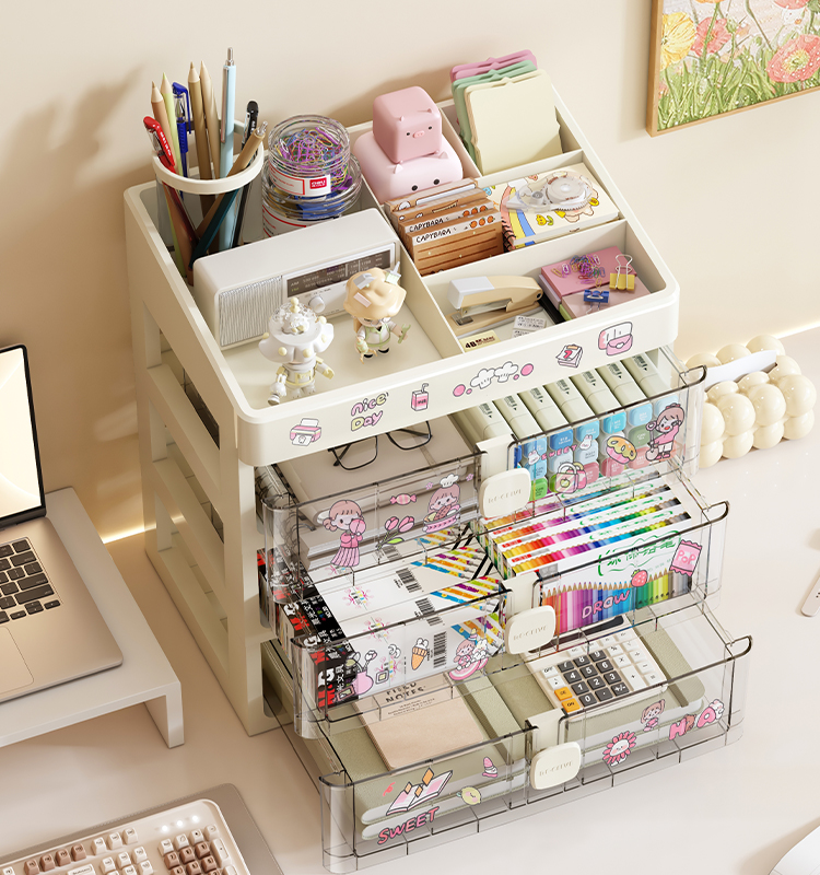 CHENGYAN 2-4layer Stationery Storage Plastic Makeup Organizers Separate Storage Desktop Medicine Makeup Drawer Organizer details
