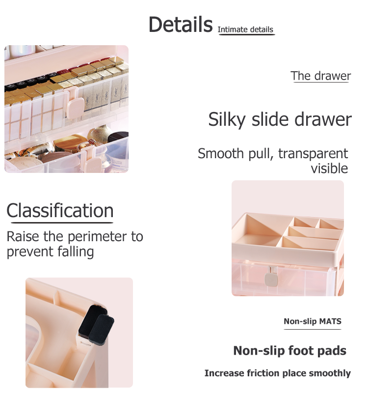 CHENGYAN 2-4layer Stationery Storage Plastic Makeup Organizers Separate Storage Desktop Medicine Makeup Drawer Organizer details
