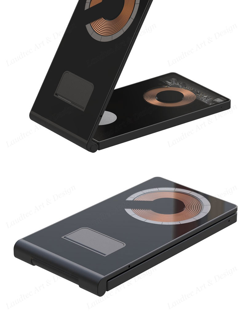 Laudtec KC019 15W Transparent Mobile Chargers 4 In 1 Fast Phone Stand Aluminum Foldable Wireless Charger For Iphone Samsung factory