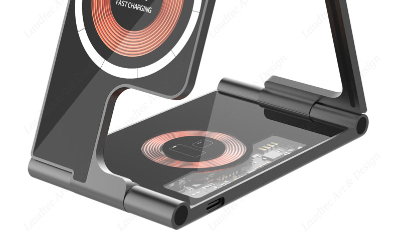 Laudtec KC003 Dual 4 In 1 5W 7.5W 10W 15W Stand Foldable Fast Portable Mobile Phone Chargers Wireless Charger For Iphone Samsung details