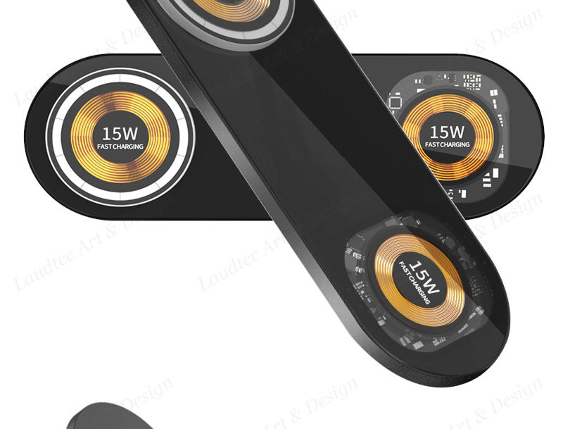 Laudtec KC014 Transparent Mobile 3 In 1 Phone Stand 15W Aluminum Foldable Fast Chargers Wireless Charger For Iphone Samsung supplier