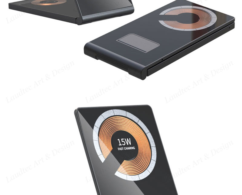 Laudtec KC019 15W Transparent Mobile Chargers 4 In 1 Fast Phone Stand Aluminum Foldable Wireless Charger For Iphone Samsung supplier