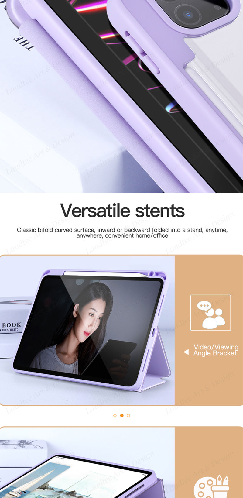 Laudtec PBK029 Pu Smart Cover Clear 10.2 3 Tpu Pc Foldable Leather Windows Case Rugged Tablet Covers Cases For Ipad Air Pro Mini details