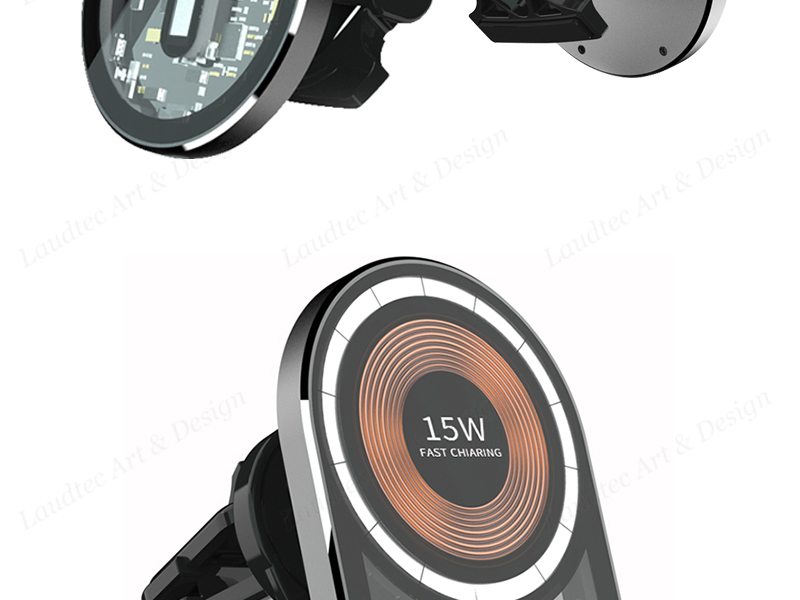 Laudtec KC024 Transparent Smart Watch Fast Chargers 15W Magnetic Wireless Charger For Iphone Samsung manufacture
