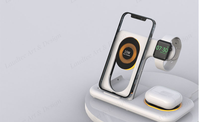 Laudtec KC016 Magnetic Chargers 5 In 1 With Smart Touch Led Night Transparent Glass Plates Wireless Charger For Iphone Samsung factory