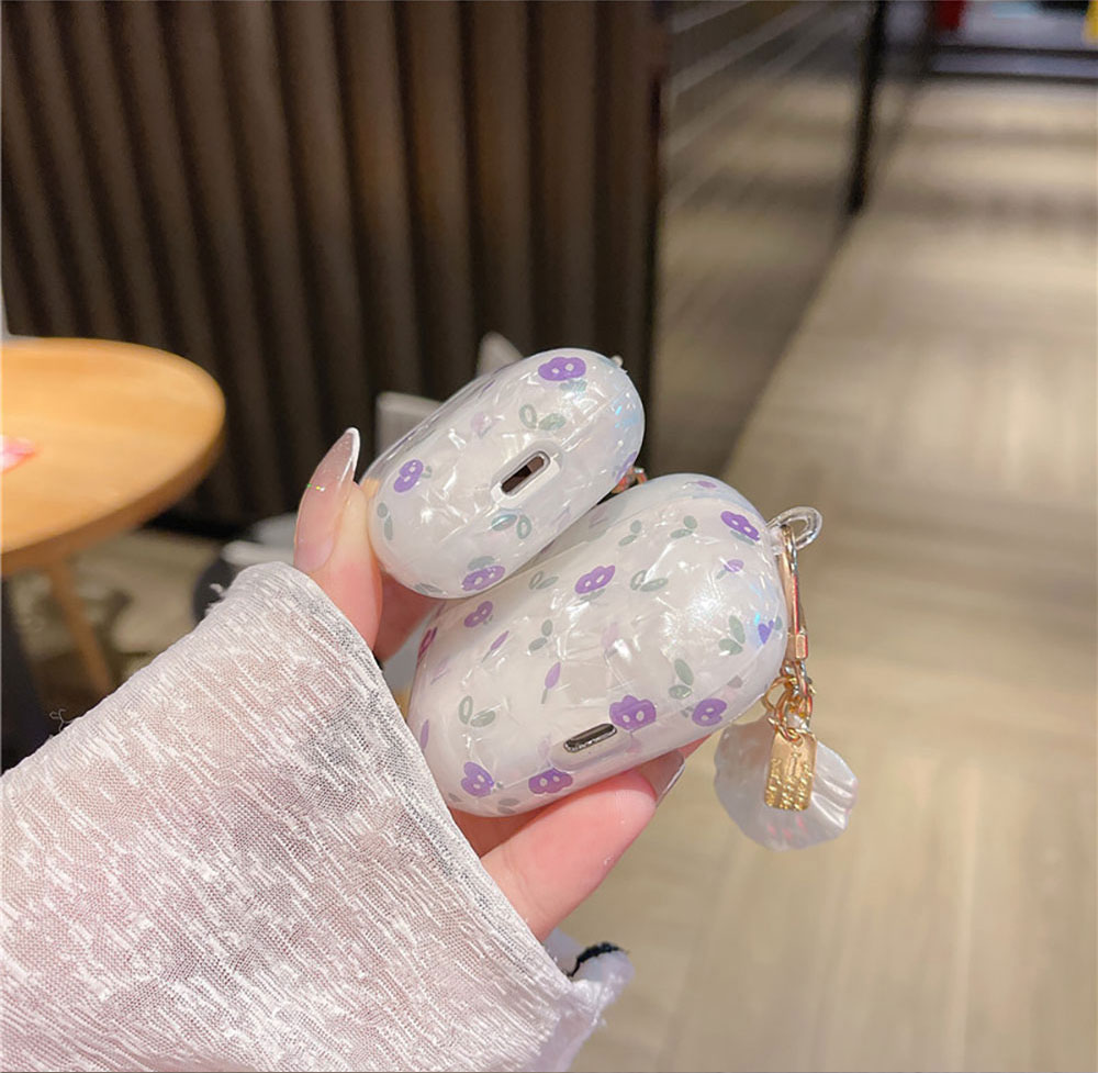 Laudtec EJK03 Purple Keychain Seashell Metal Hook Pearl Shell Flower Case For Airpod Airpods Pro 2 3 2Nd 2Da 3Rd Gen Generation manufacture