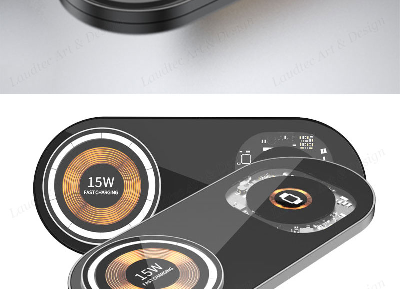 Laudtec KC015 15W Mobile Chargers Aluminum Foldable 3 In 1 Fast Phone Stand Transparent Wireless Charger For Iphone Samsung details