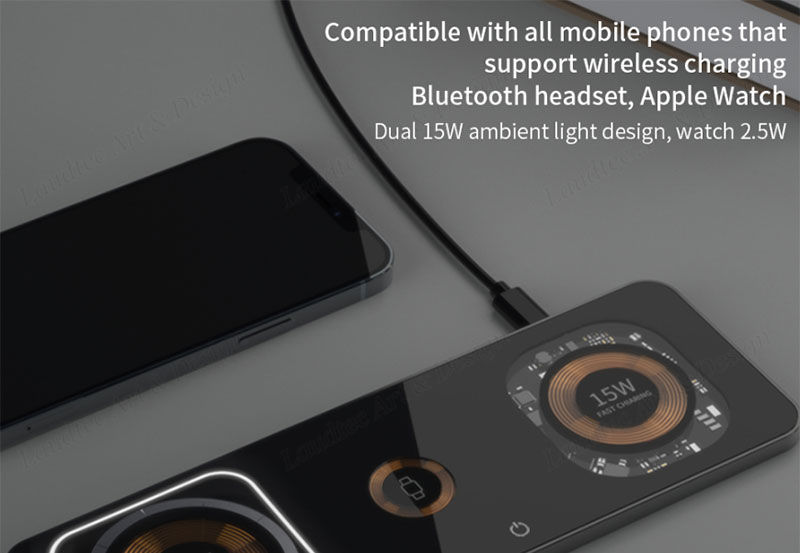 Laudtec KC010 Ambient Magnetic Car Charging Led Light Mobile 3 In 1 Fast Phone Stand Wireless Charger For Iphone Samsung supplier